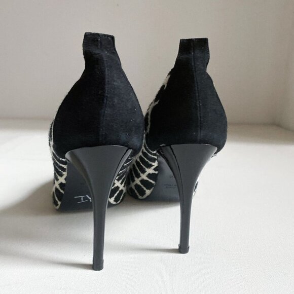 6267 Shoes Plaid  Cap Toe Tweed Black White High Heels 38.5 - Picture 4 of 8